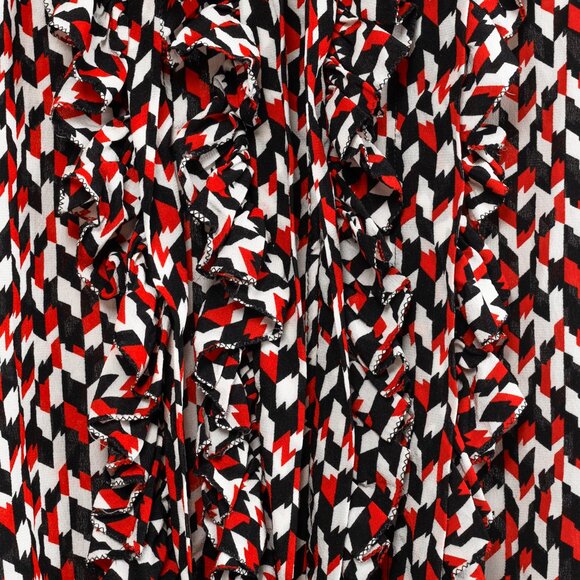 Marni Red Black Geometric Silk Ruffle Blouse - Picture 6 of 11